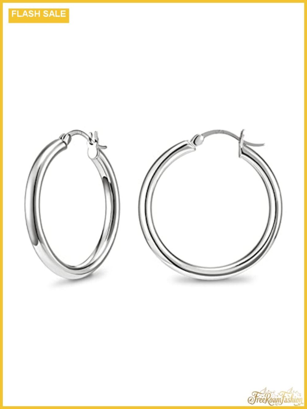 925 Sterling Silver Chunky Hoop Earrings, Hypoallergenic Post, Hinged Clasp